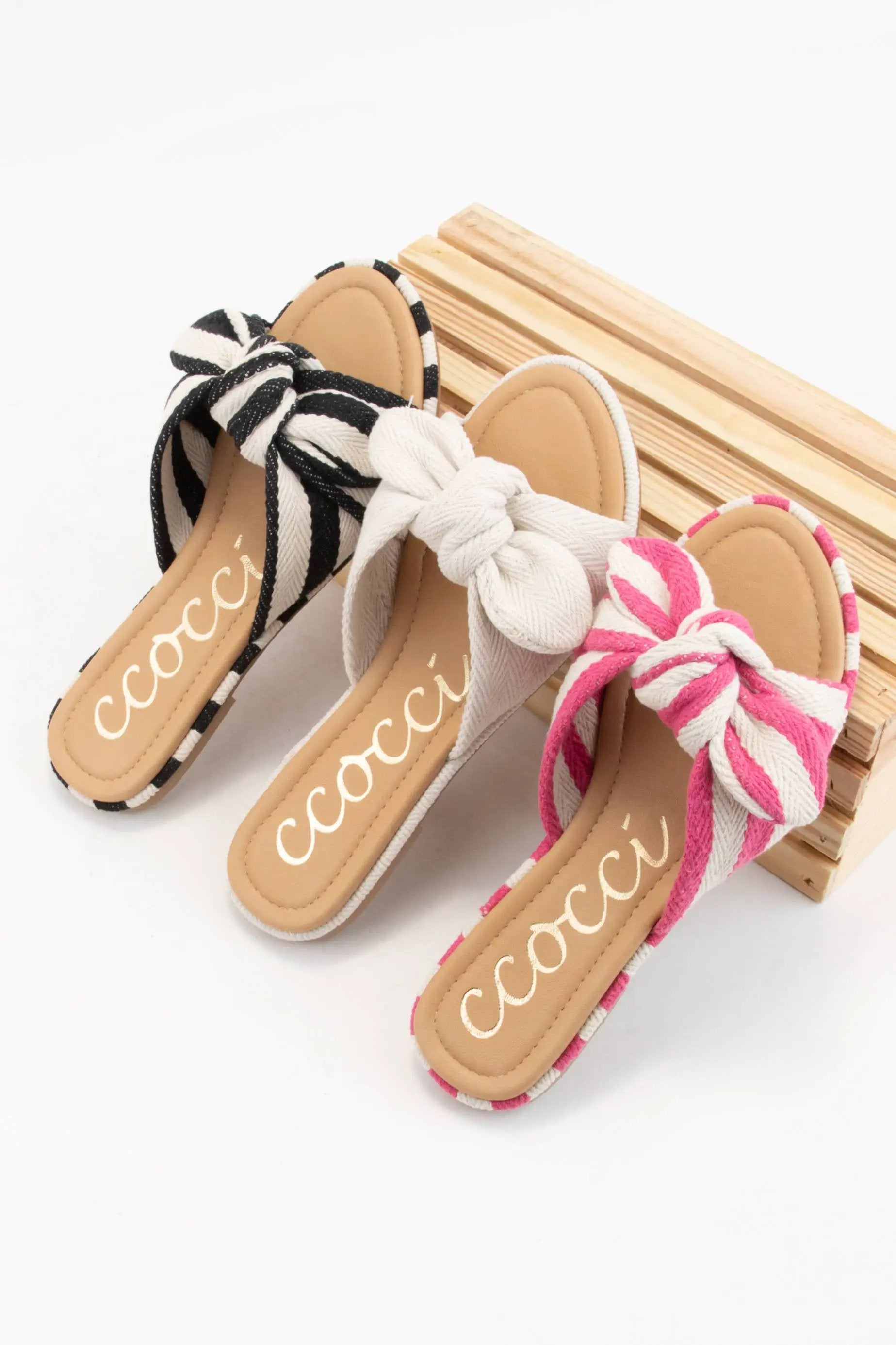 CCOCCI The Rachel Knotted Bow Slide Sandals: Black Stripe - Sandals