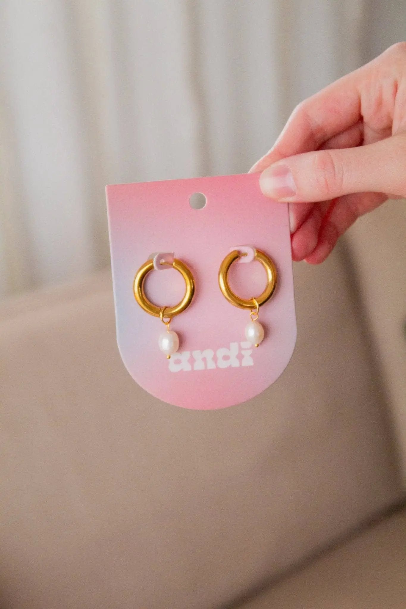 Shop ANDi Shop ANDi - Pearl Dangle Hoops - Jewelry Hoop and pearl earrings