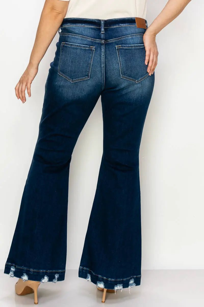 ARTEMIS VINTAGE Artemis Vintage Super Flare with Distressed Wide Hem Mid Rise Jeans PLUS - Jeans