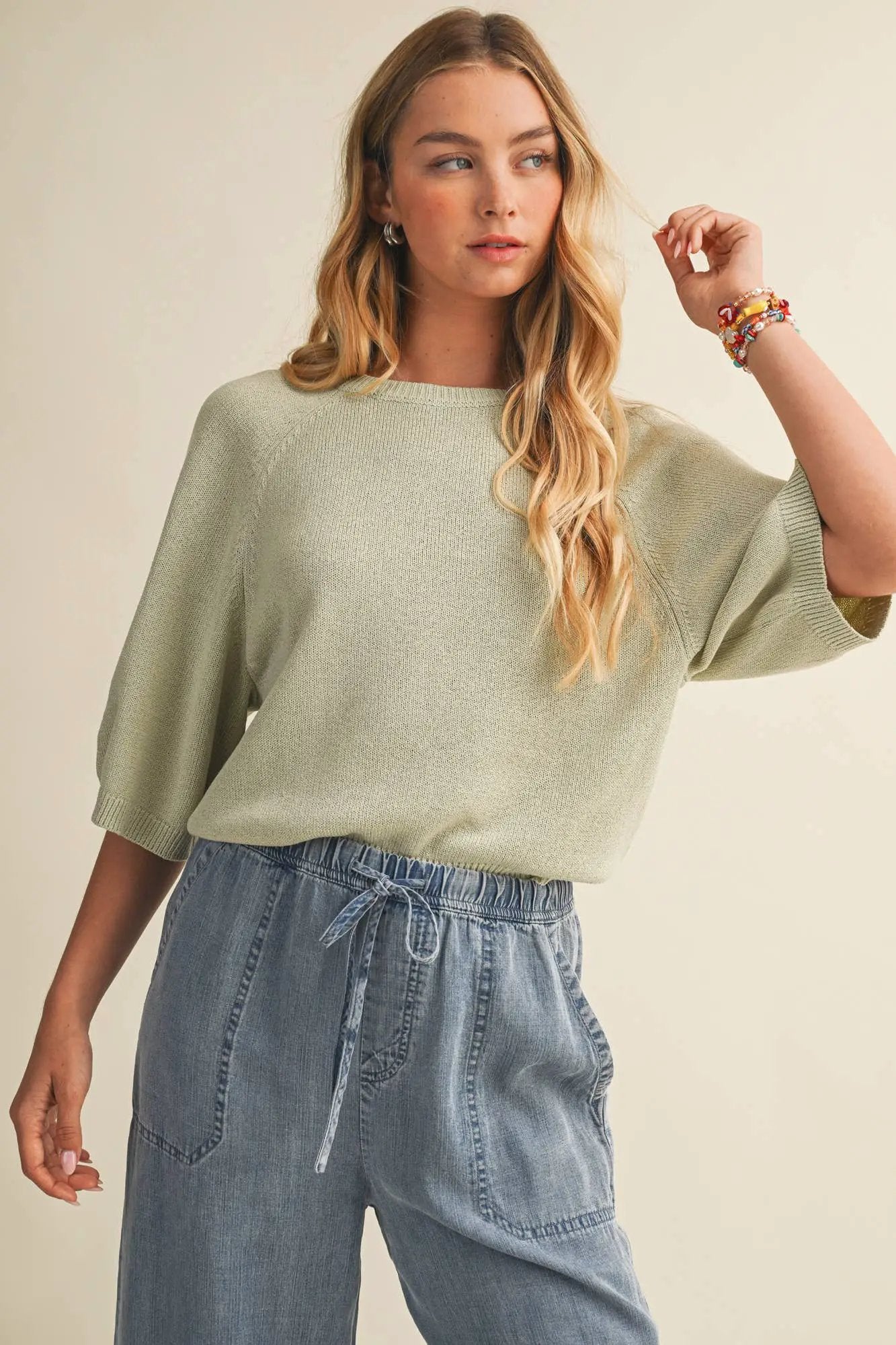 Mustard Seed Mustard Seed - RAGLAN SHORT SLEEVE SWEATER - Sweaters