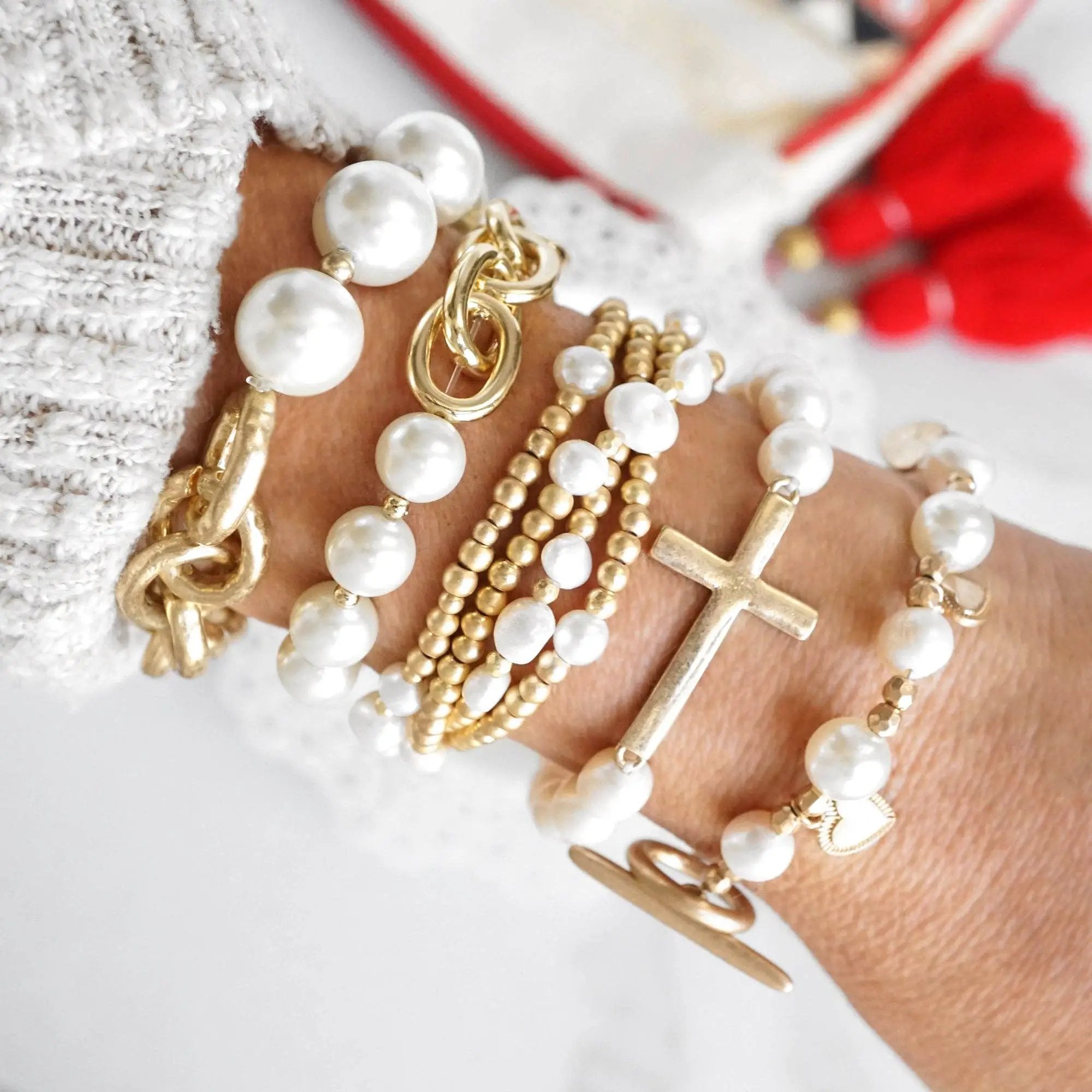 PennyLine inc The Faith Freshwater Pearl Gold Cross Bracelet - Jewelry sideways cross bracelet