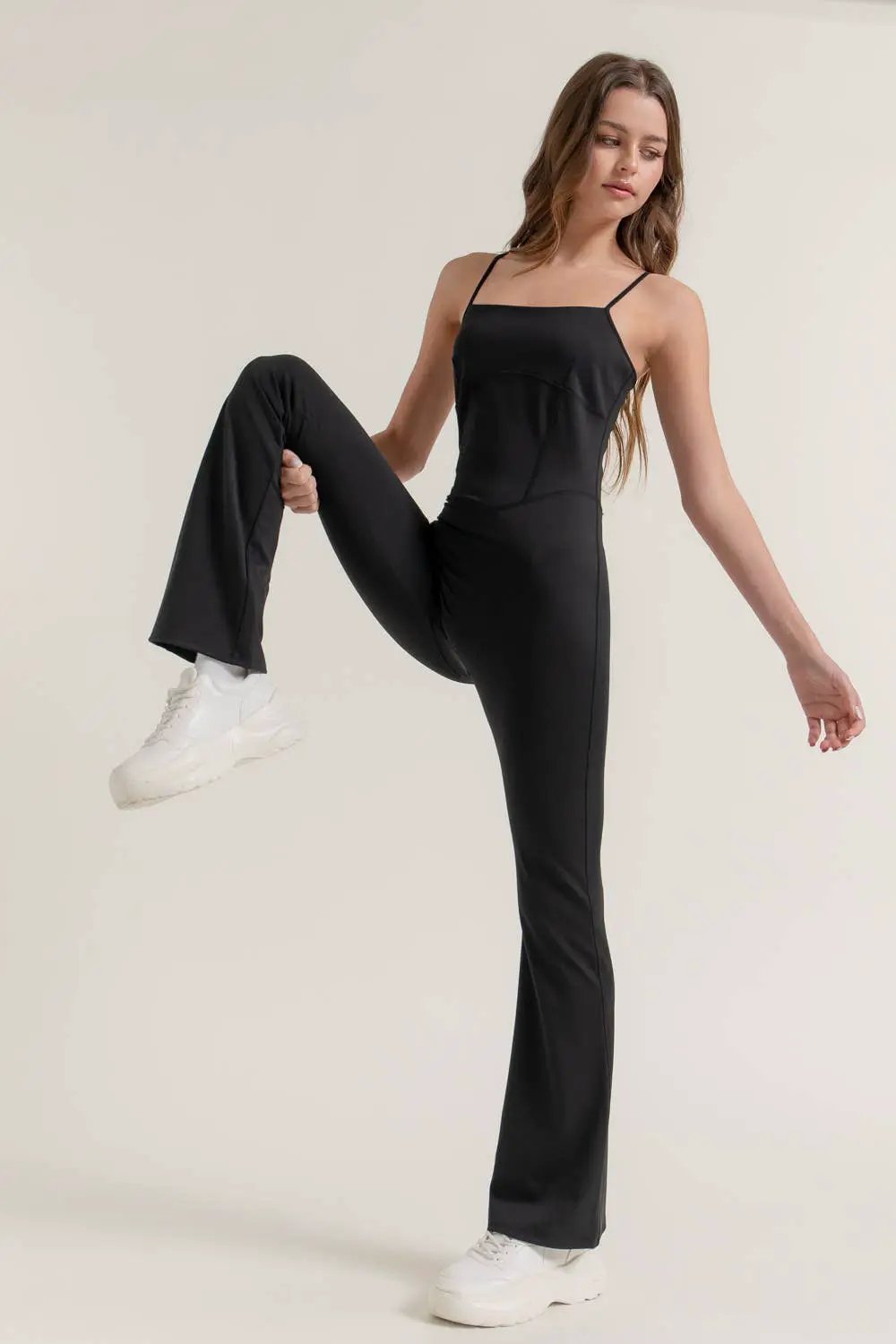 Active Basic | Active USA Active Basic | Active USA - Activewear Cami Flare Jumpsuit in Black - Leotards & Unitards Activewear Cami Flare Jumpsuit