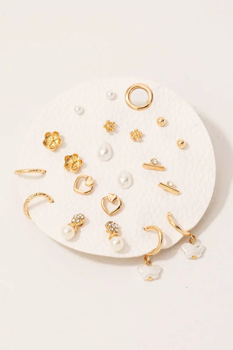 Fame Accessories Mixed Styles Gold Stud Earrings Set - Earrings