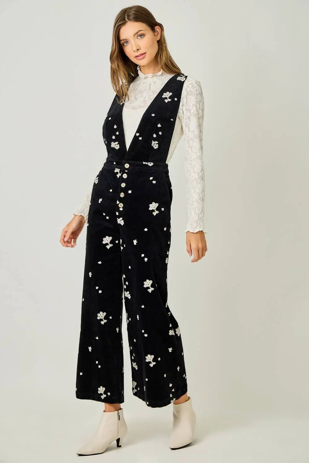 Mystree The Midnight Meadow Embroidered Corduroy Jumpsuit - One-Pieces