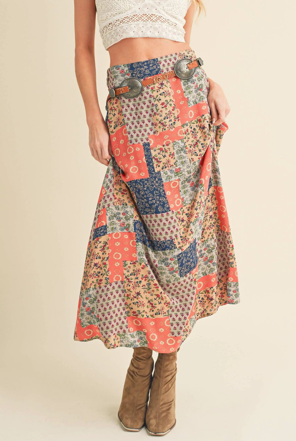 AEMI + CO AEMI + CO - Bradyn Print Skirt: Tan/Orange - Skirts