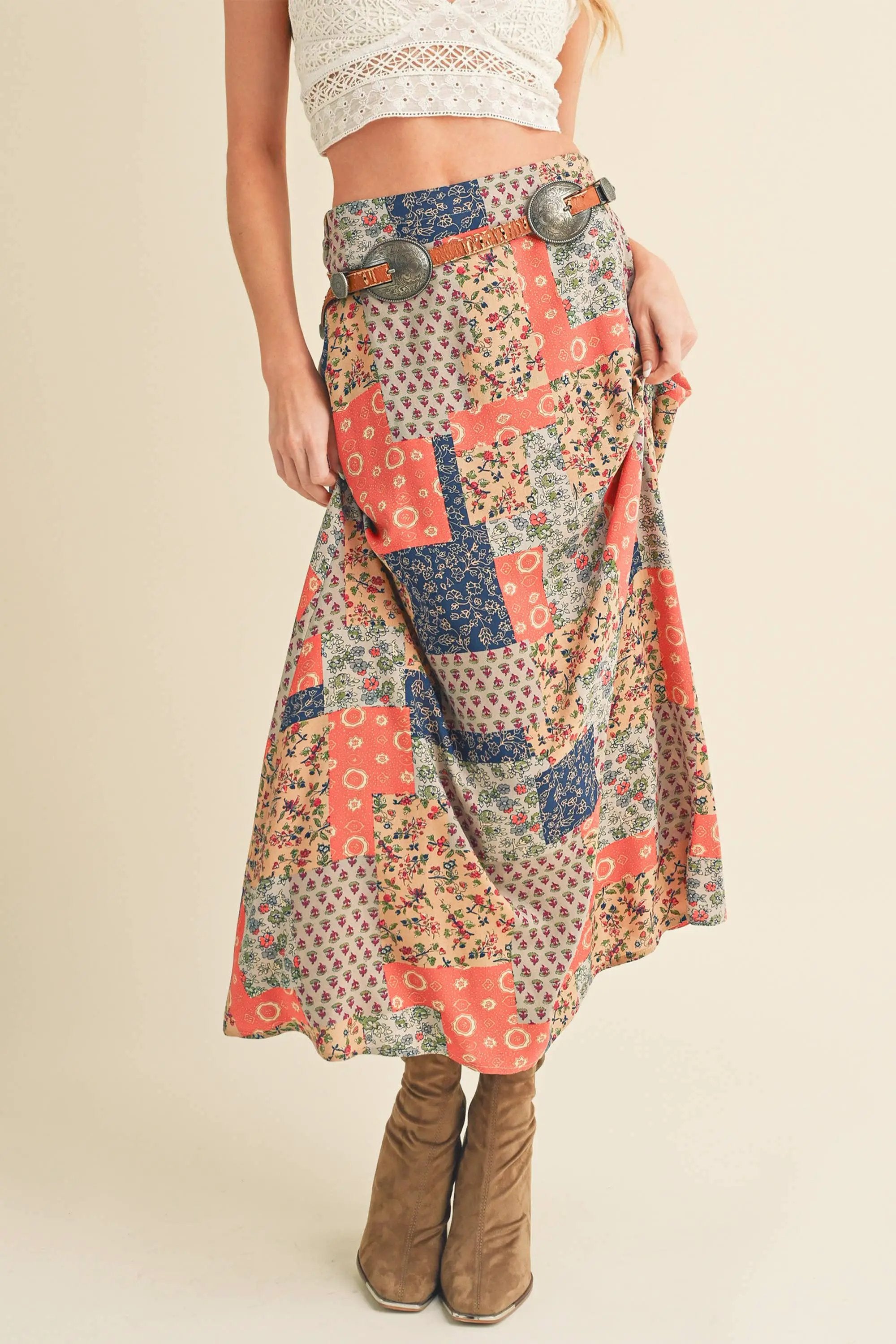 AEMI + CO AEMI + CO - Bradyn Print Skirt: Tan/Orange - Skirts