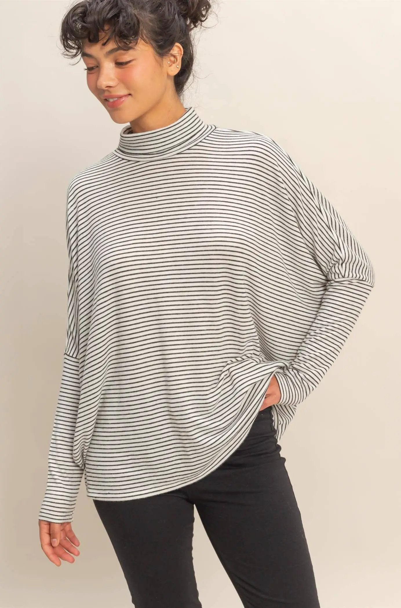 HYFVE HYFVE - Striped Turtleneck Dolman-Sleeve Top - Shirts
