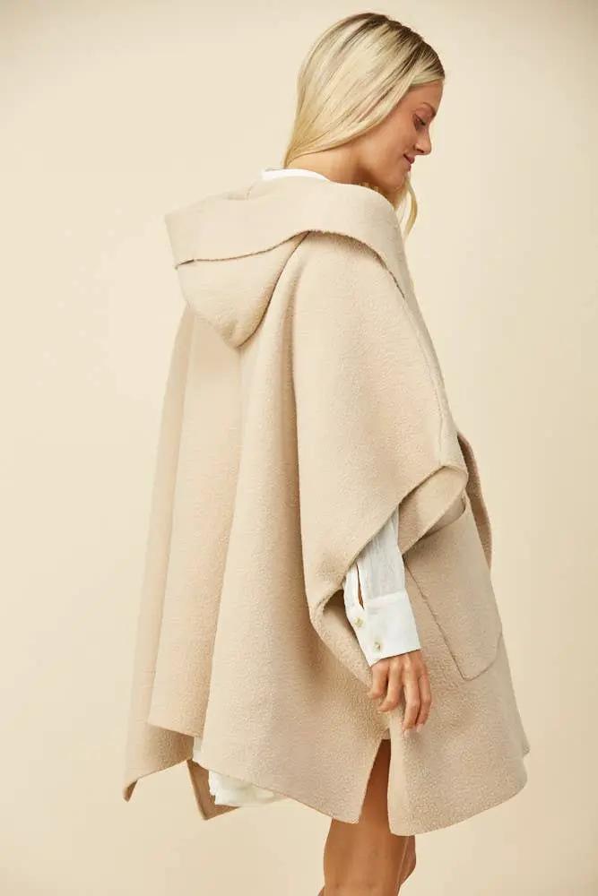 WISTERIA LANE Wisteria Lane - Beige Soft Brushed Oversized Knit Poncho - Wrap Coats