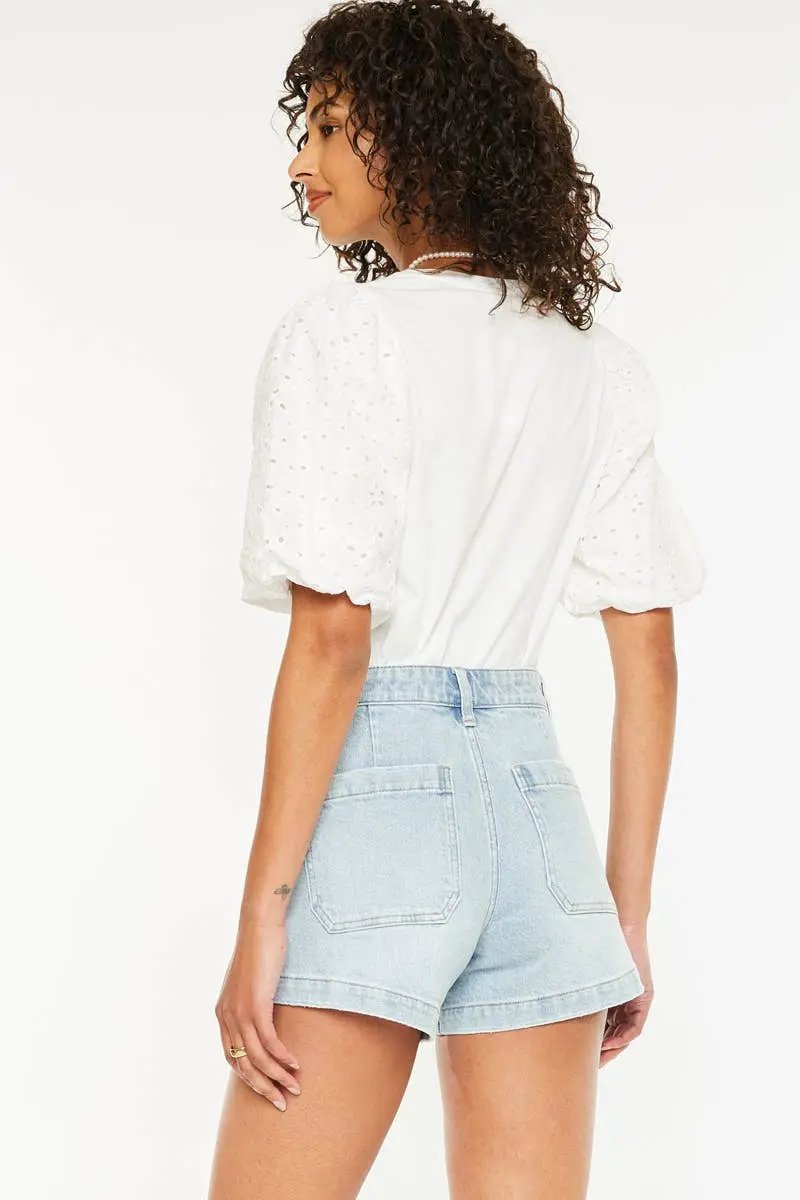 Kan Can USA KanCan HIGH RISE A-LINE TROUSER DENIM SHORTS - Shorts