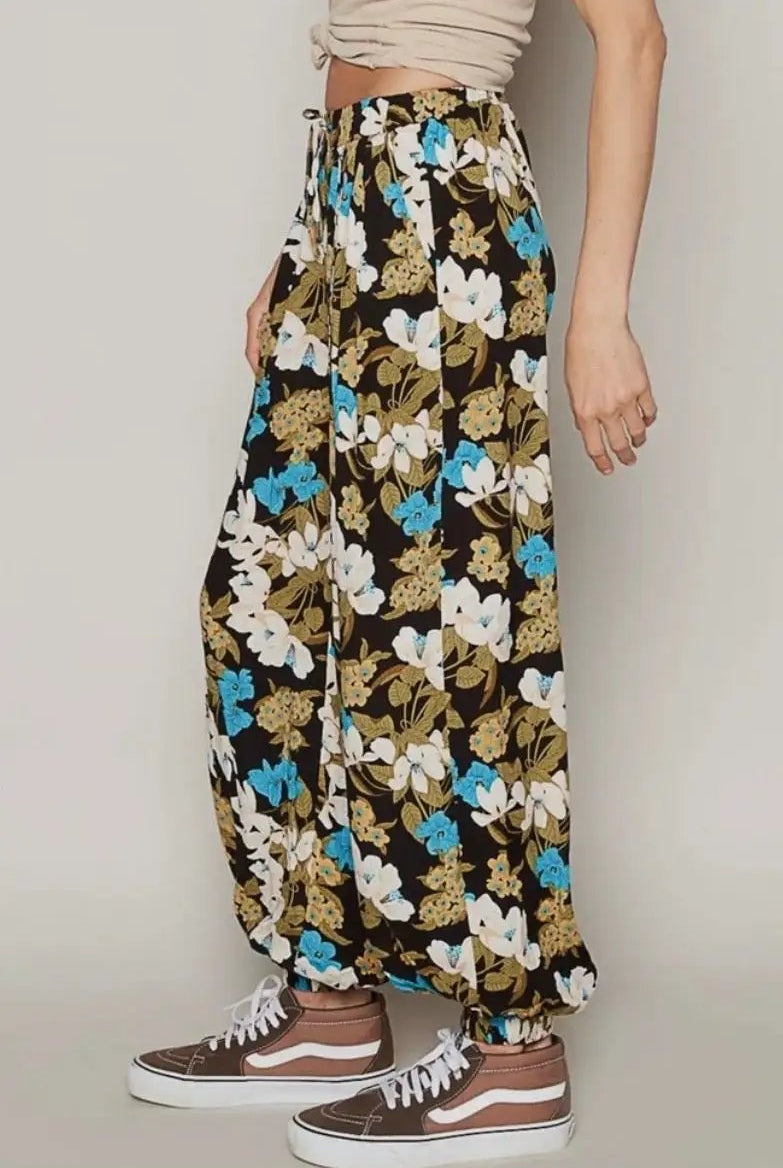 POL Adjustable Drawstring Waist Floral Print Harem Pants – Effortless Style & Comfort - Pants