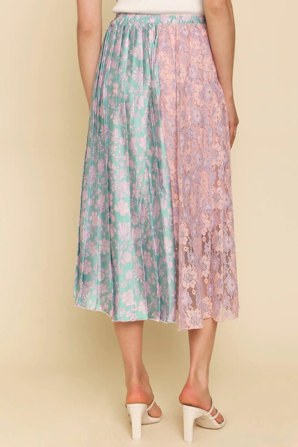 Mystree Mystree Mixed Media Midi Skirt: Teal/Lavender - Skirts