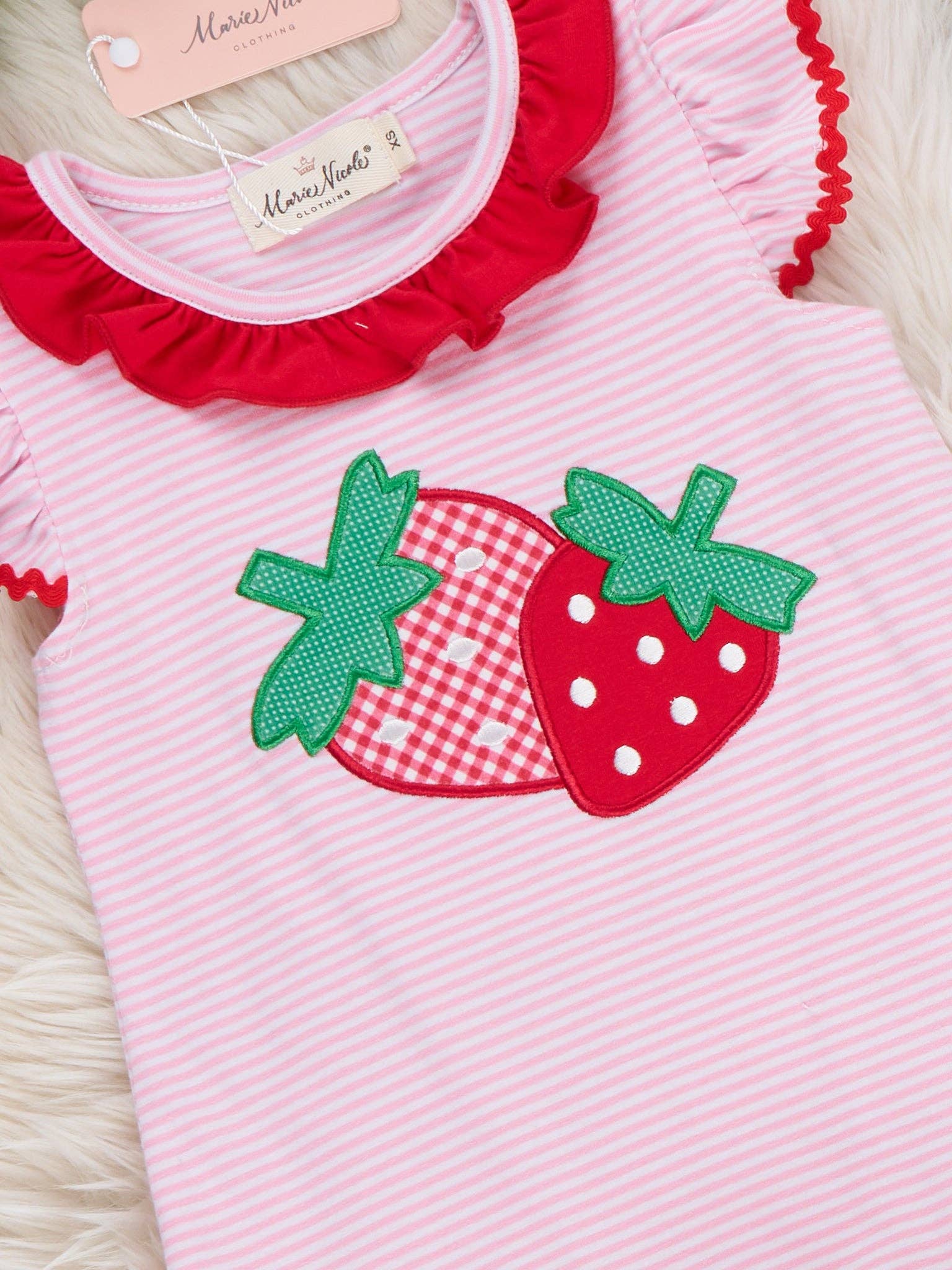Marie Nicole Clothing Strawberry Twins Striped Embroidered Cotton Ruffle Dress - Baby & Toddler Dresses