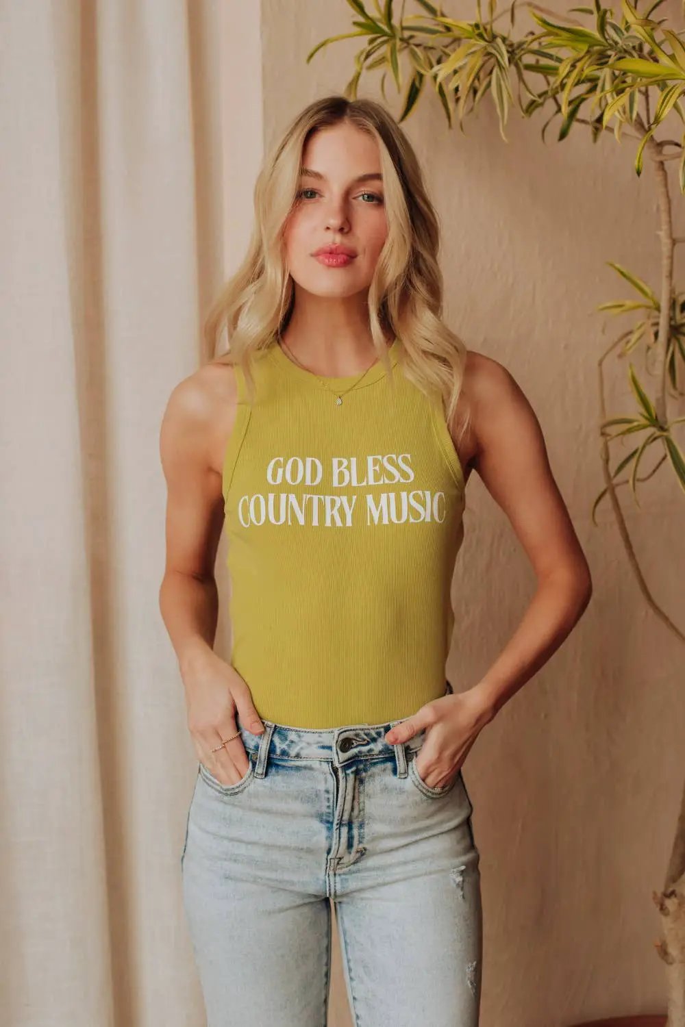 Panache Apparel Co. The God Bless Country Music Tank Top: Chartruesse - Tank Tops