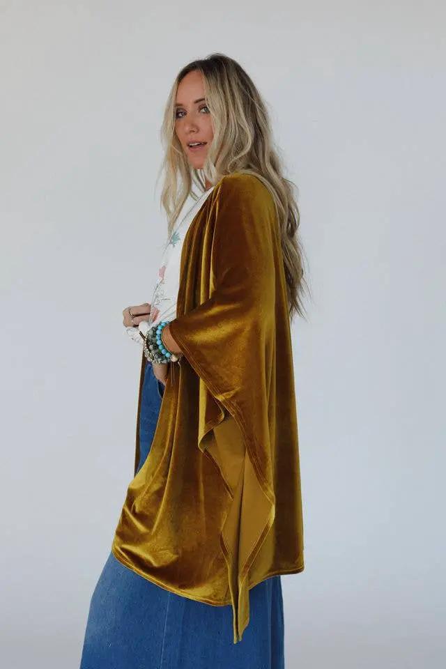 Three Bird Nest Three Bird Nest - Savoy Velvet Kimono - Marigold - Cardigans