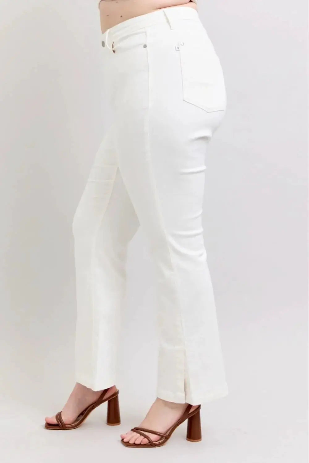 Judy Blue Judy Blue High Waist Slit Bottom Boot Cut REG & CURVY Jeans - Jeans Judy Blue White Denim