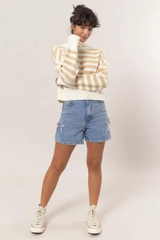 HYFVE HYFIVE Neutral Hour Striped Turtleneck Sweater - Sweaters