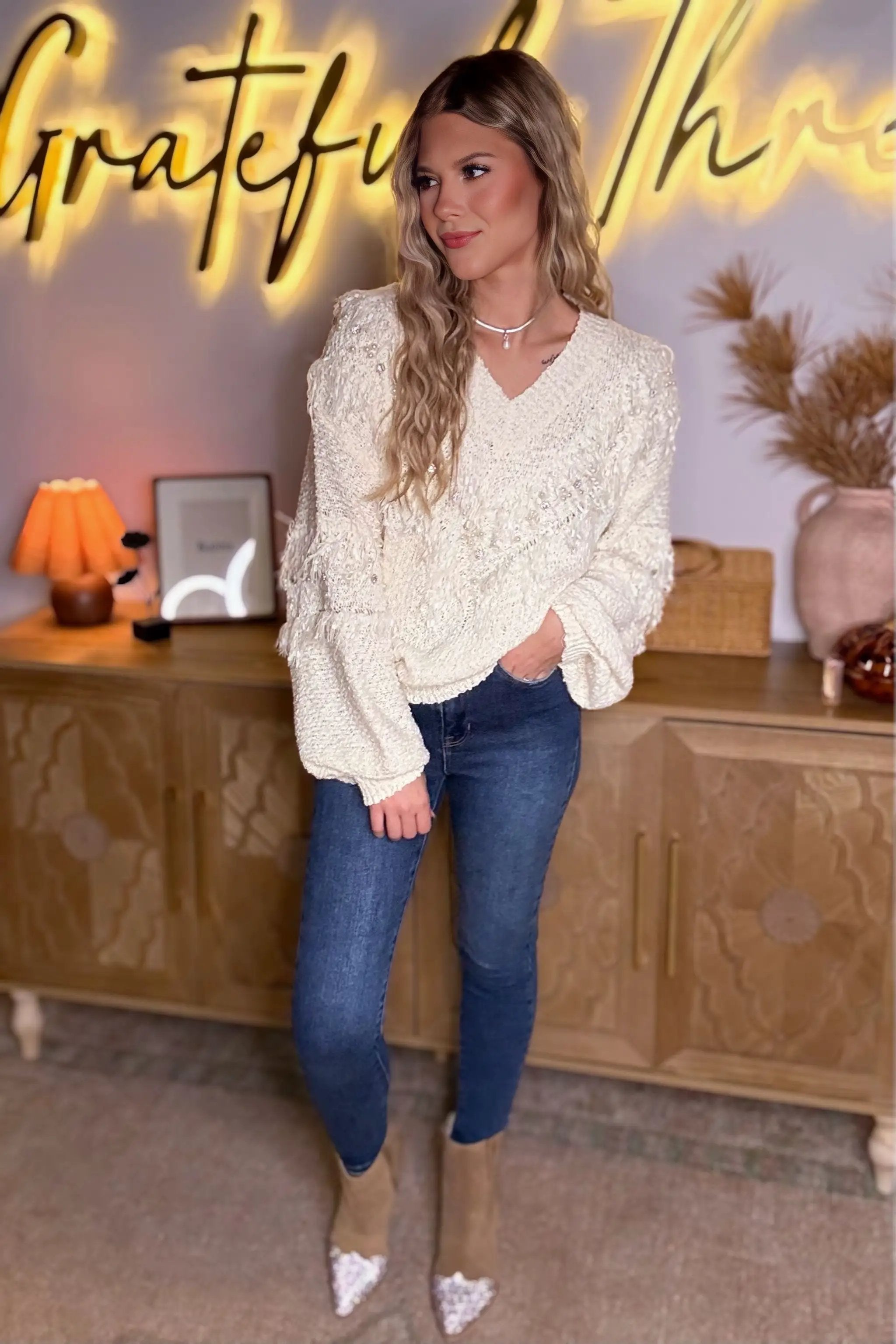 POL POL Pearl Stud Sweater - Sweaters