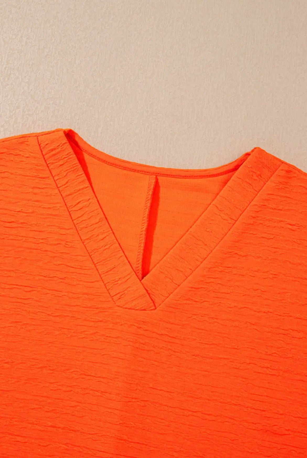 Grateful Threads Boutique Orange Textured V-Neck T-Shirt and Shorts Set - Outfit Sets Orange Textured V Neck T Shirt and Shorts Set