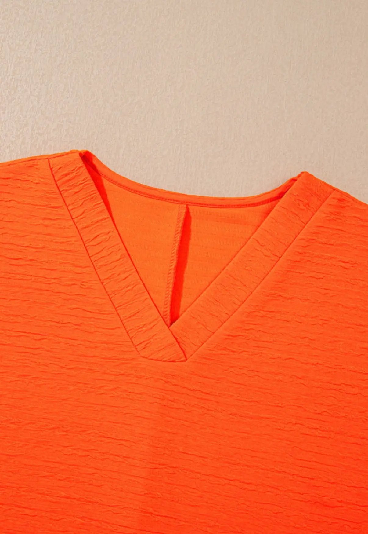 Grateful Threads Boutique Orange Textured V-Neck T-Shirt and Shorts Set - Outfit Sets Orange Textured V Neck T Shirt and Shorts Set