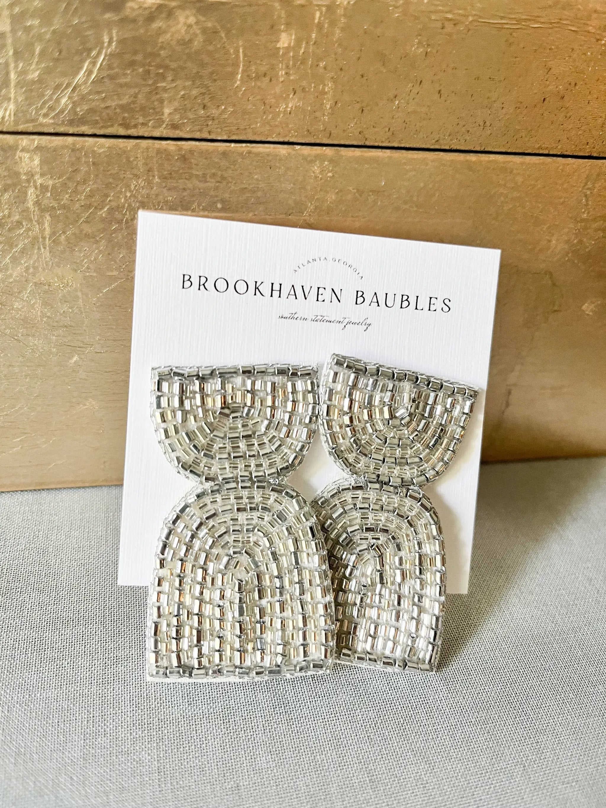 Brookhaven Baubles Metallic Geometric Arch Beaded Earring Silver and Gold - Earrings metallic geometric beaded earring