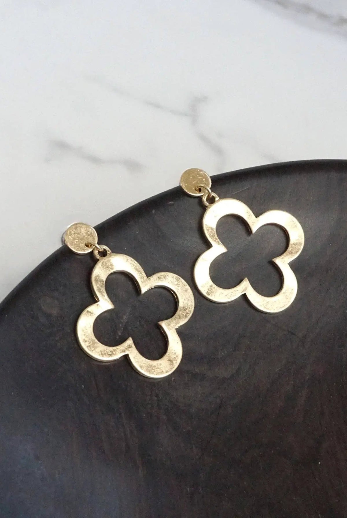 PennyLine inc The Hammered Clover Distressed Drop Earrings: Gold - Jewelry hammered drop earrings