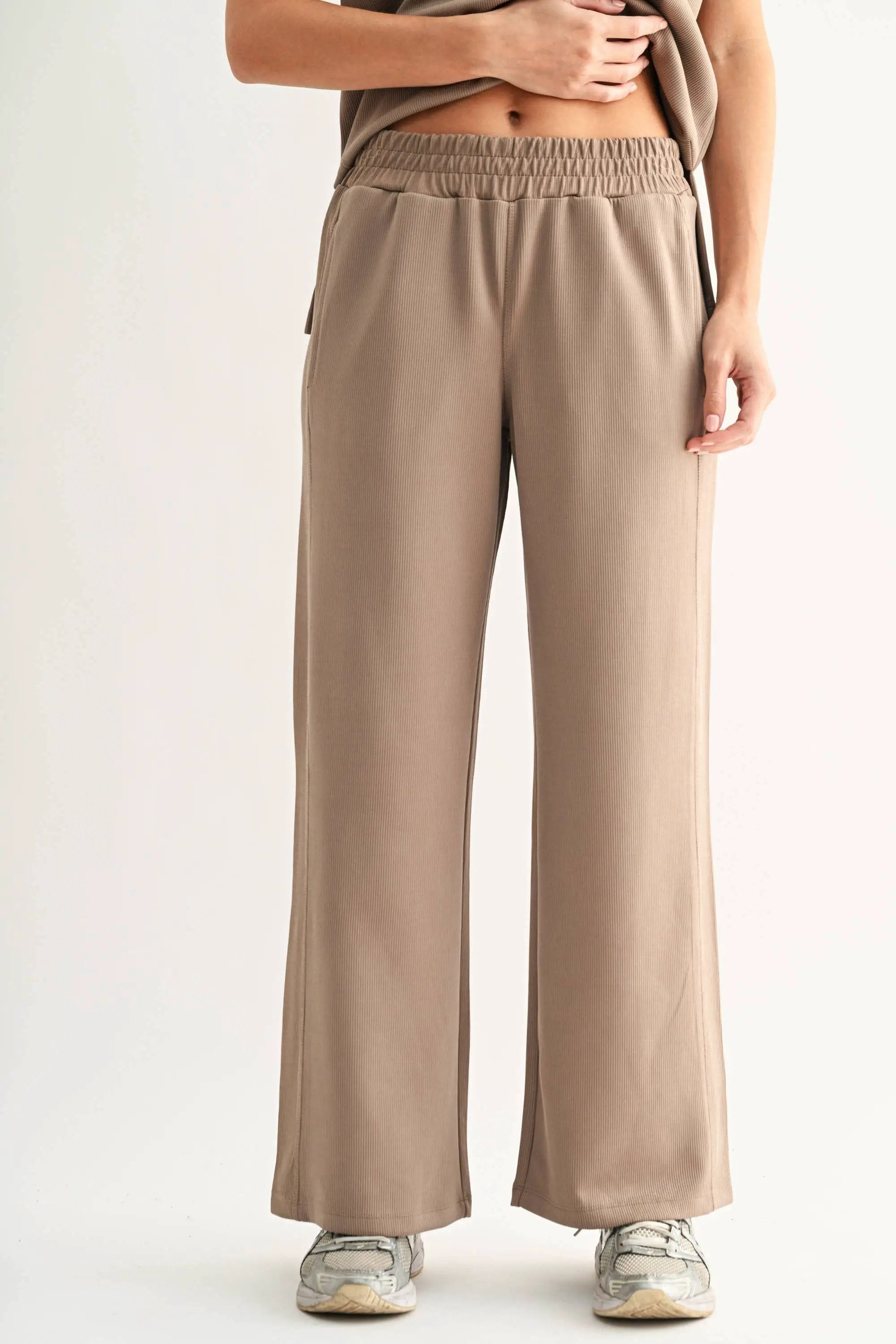 Mono B Mono B - Luxe Sand Wash Rib Wide-Leg Pants - Trousers Mono B - Luxe Sand Wash Rib Wide-Leg Pants