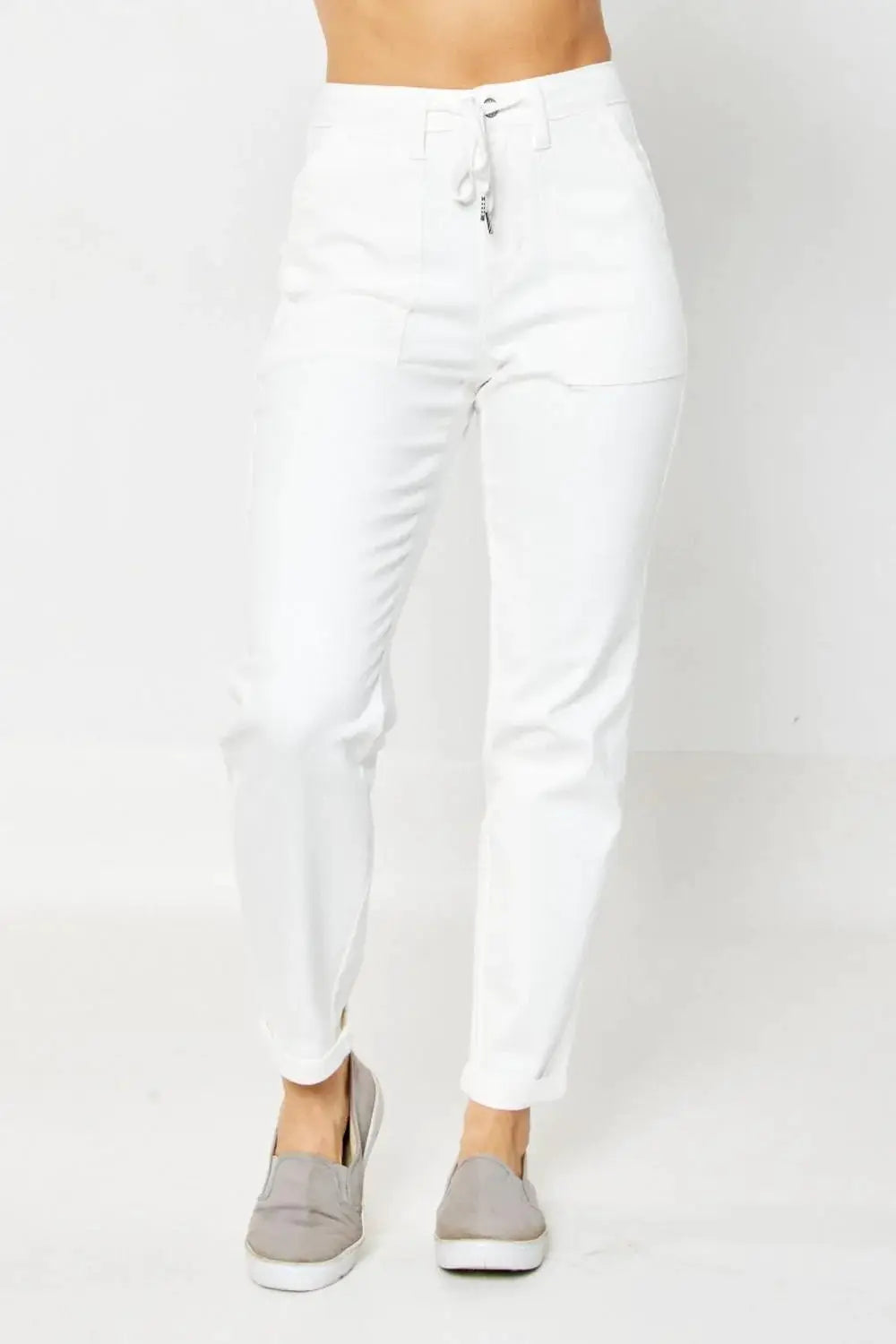Judy Blue The High Waist White Cuffed Jogger Denim Jeans: REG & CURVY - Jeans judy blue utility jogger jeans