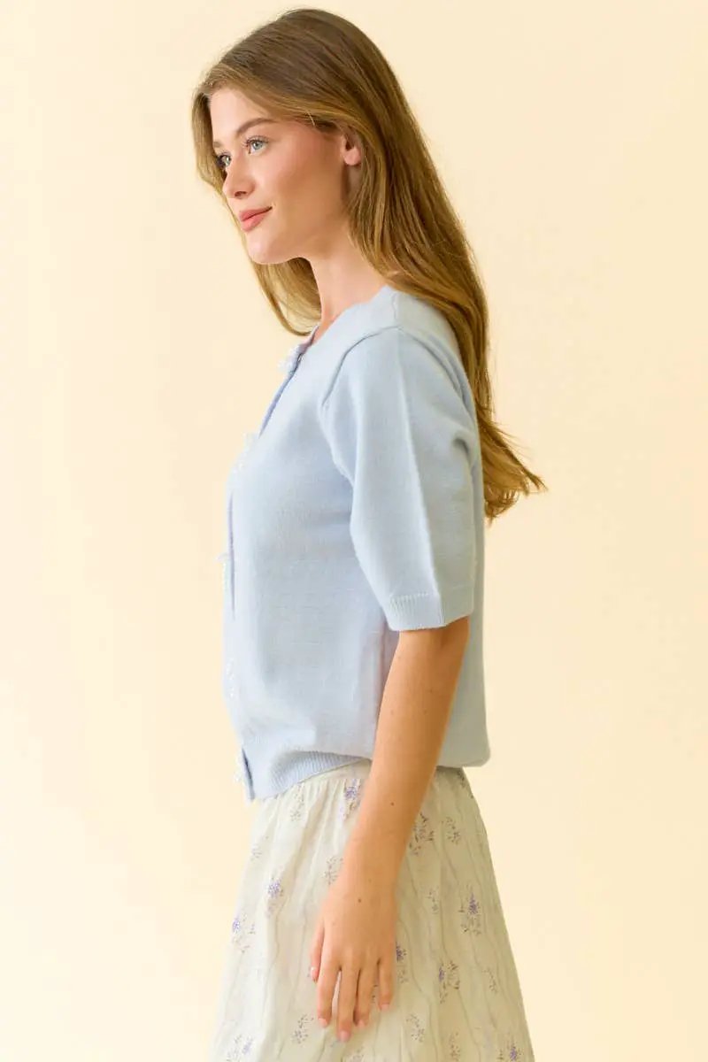 Doe and Rae The Sweet Poise Pearl Bow Knit Cardigan - Cardigans