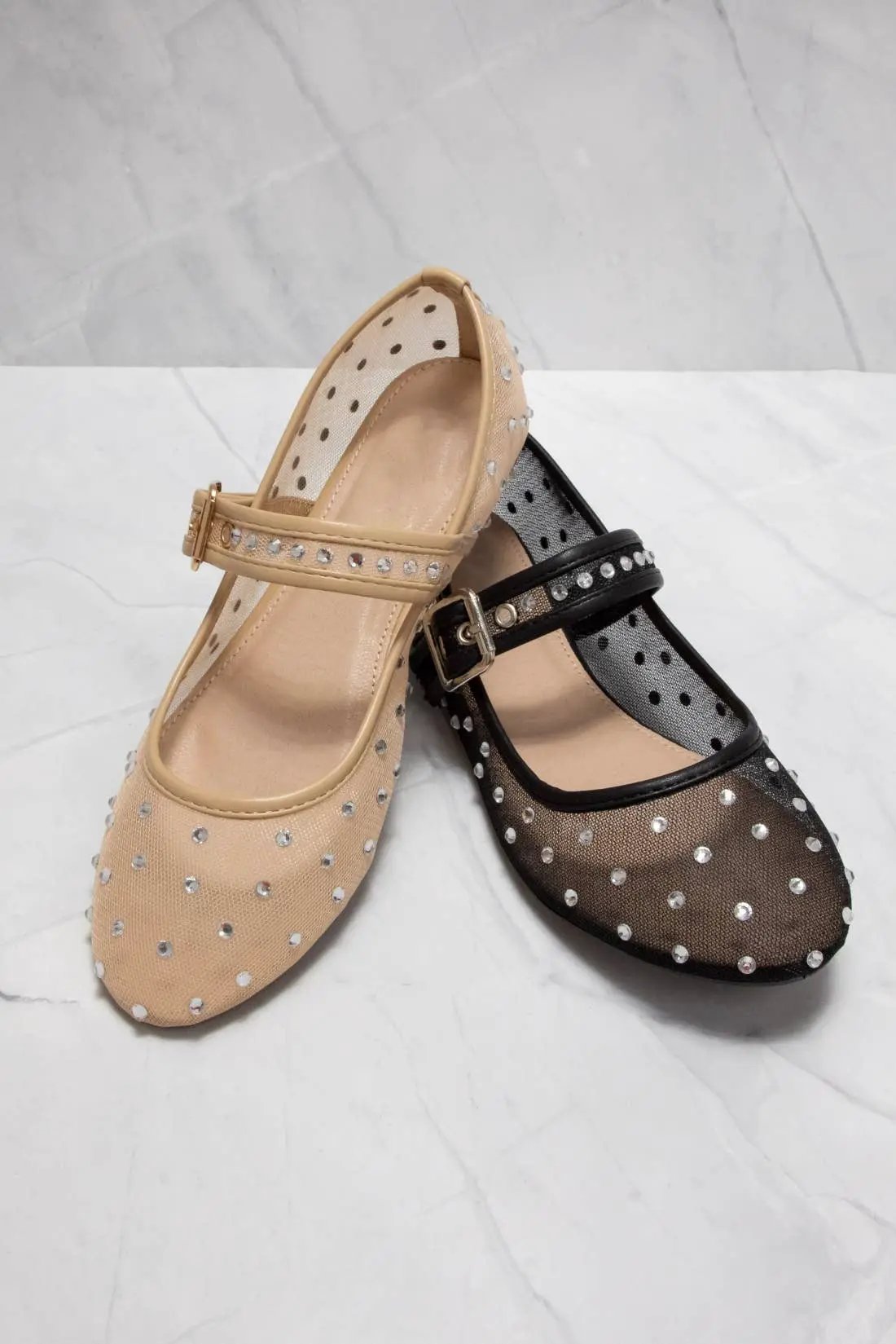 CCOCCI CCOCCI Rhinestone Embellished Mesh Mary Jane Flats - Shoes Rhinestone embellished Mary Jane Flats