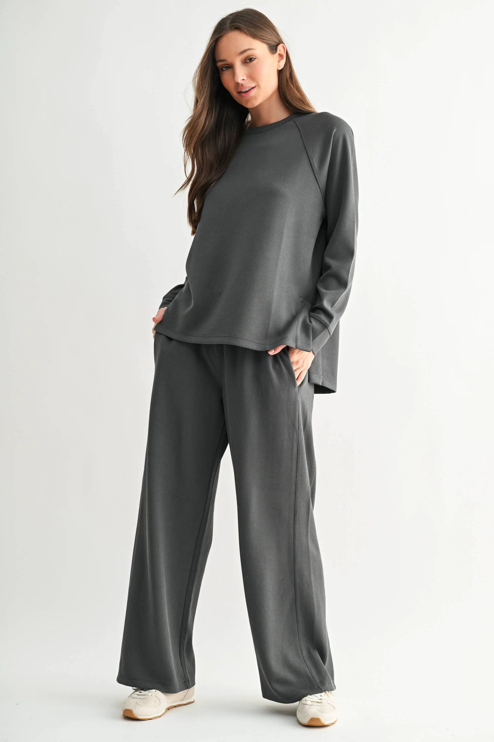 Mono B Mono B - Luxe Sand Wash Rib Wide-Leg Pants - Trousers Mono B - Luxe Sand Wash Rib Wide-Leg Pants