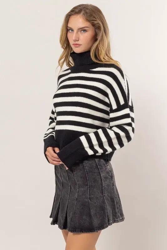 HYFVE HYFIVE Neutral Hour Striped Turtleneck Sweater - Sweaters
