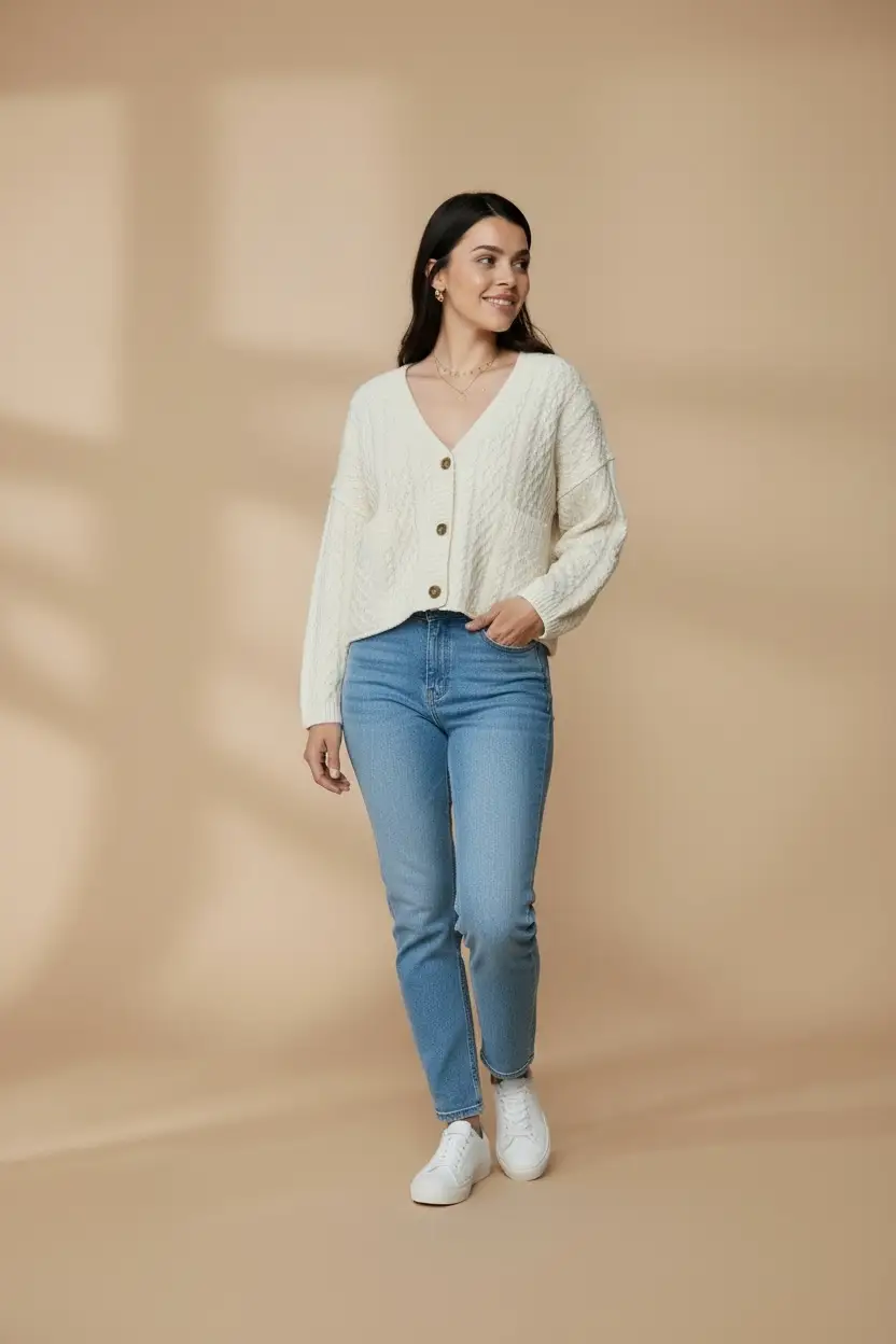 Lovesoft Lovesoft - 100% Acrylic Relaxed Cozy Cable Knit Cardigan - Apricot - Cardigans