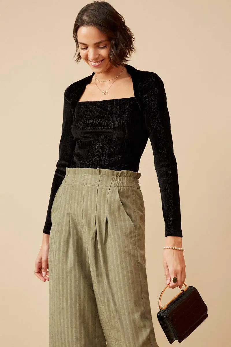 Hayden LA Hayden LA - Womens Brushed Lurex Square Neck Long Sleeve Bodysuit: Black - Sweaters