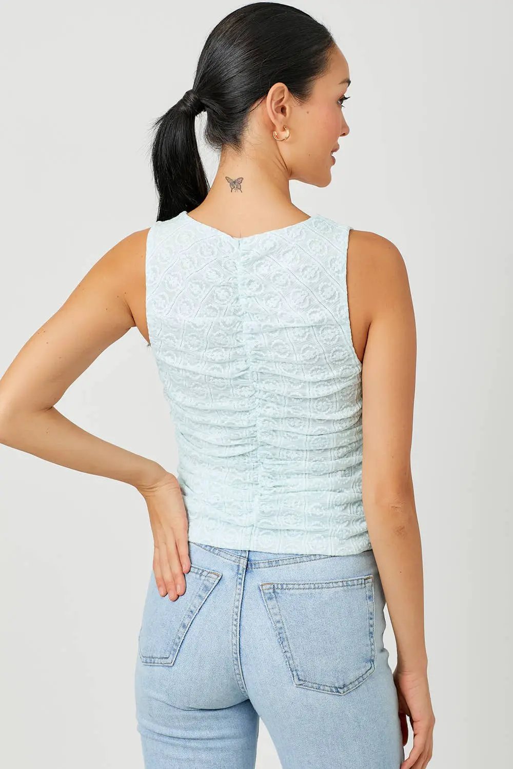 Mystree Mystree - Ice Garden Ruched V-Neck Tank Top - Tank Tops