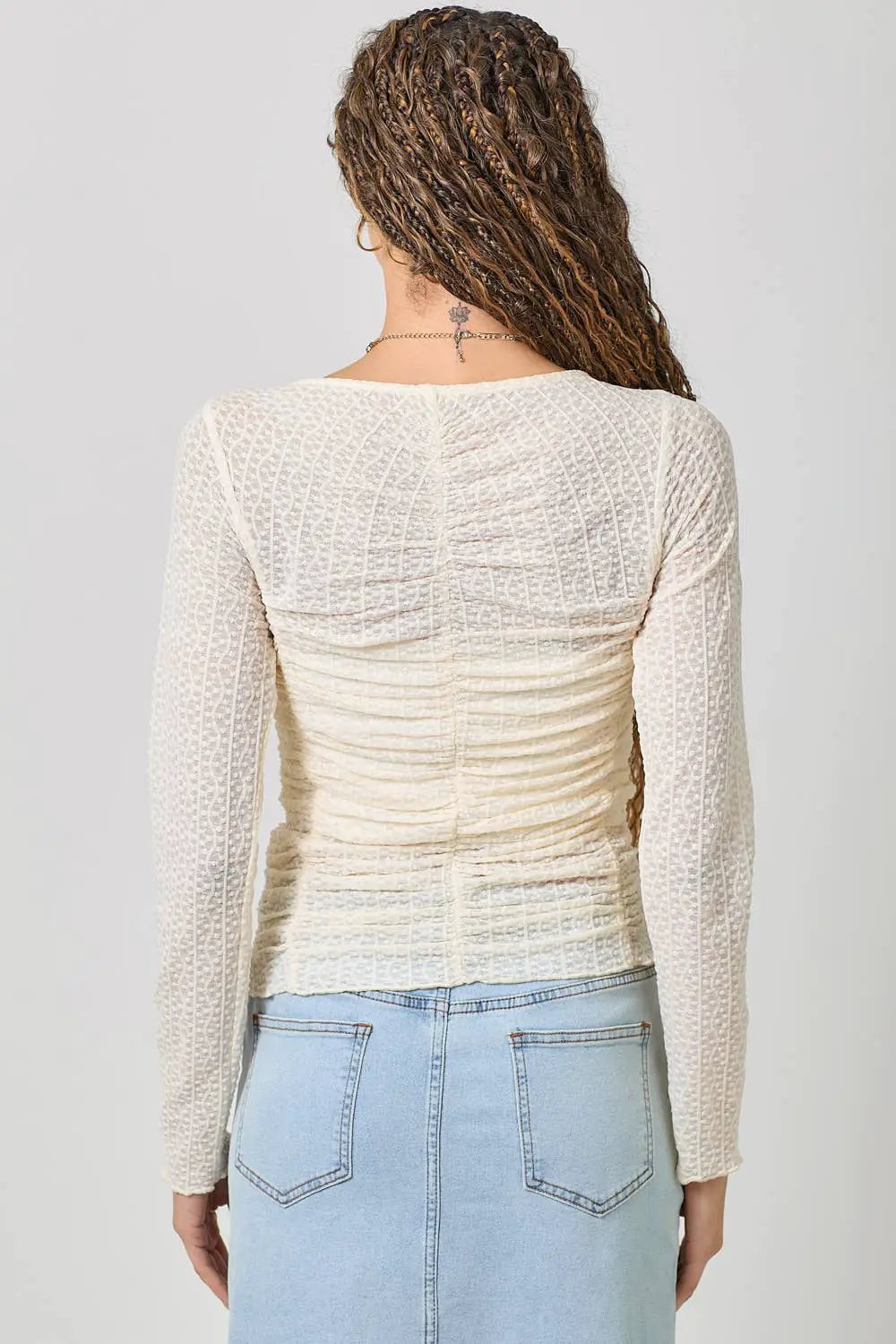 Mystree Mystree - Whispered Romance Lettuce Hem Mesh Layering Top - Blouses
