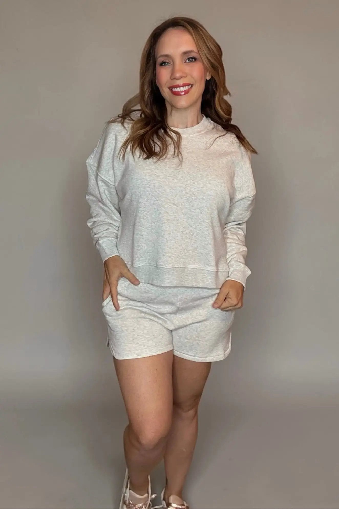 Zenana The Cloud Nine Fleece Lounge Set by Zenana - Outfit Sets Zenana Fleece Long Sleeve Sweatshirts & Shorts Set