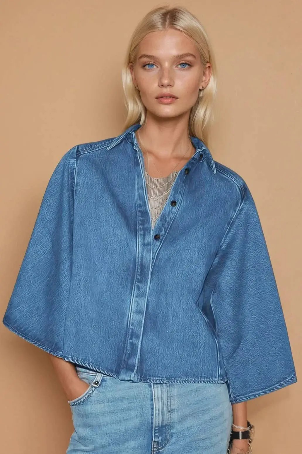 WISTERIA LANE Wisteria Lane - Daydream Denim Trumpet Sleeve Blouse - Blouses
