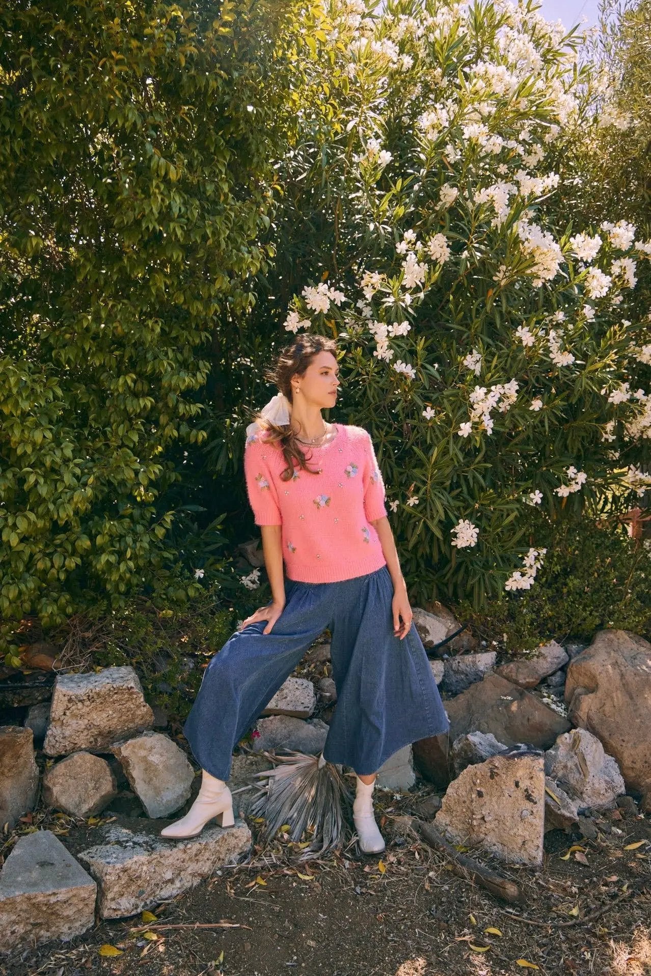 in february The Bloom Embroidered Fuzzy Sweater in Candy Pink - Sweaters