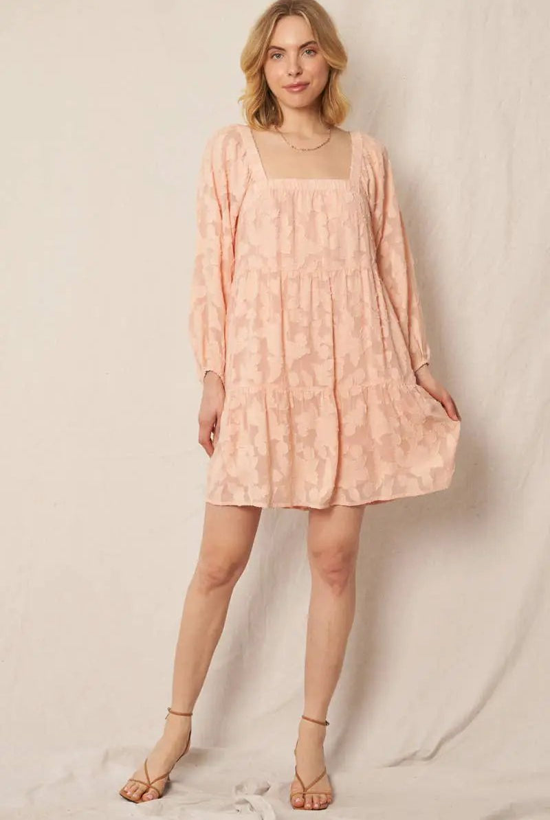 En Crème En Crème Long Sleeve Blush Burnout Mini Dress - Dresses