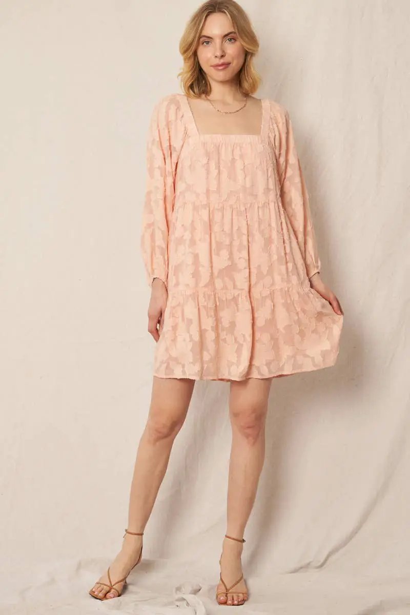 En Crème En Crème Long Sleeve Blush Burnout Mini Dress - Dresses