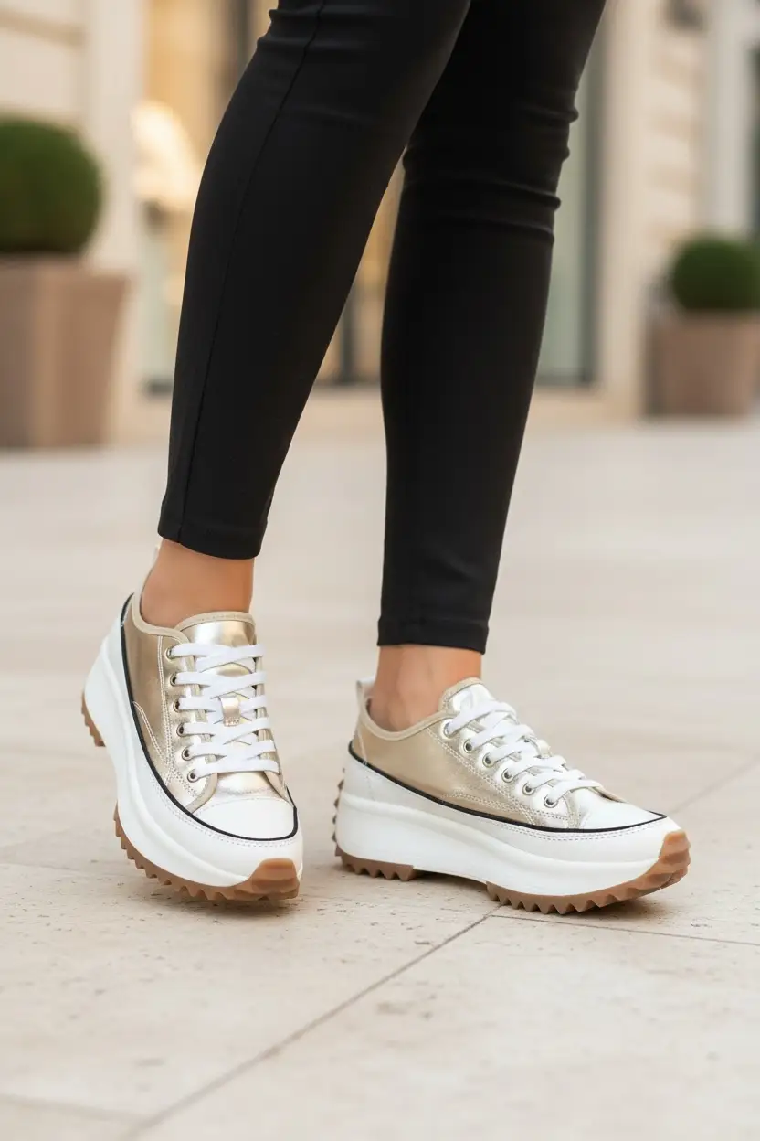 Maker's Shoes Maker's Shoes - CHUNKY LACE UP SNEAKERS : Champagne - Sneakers