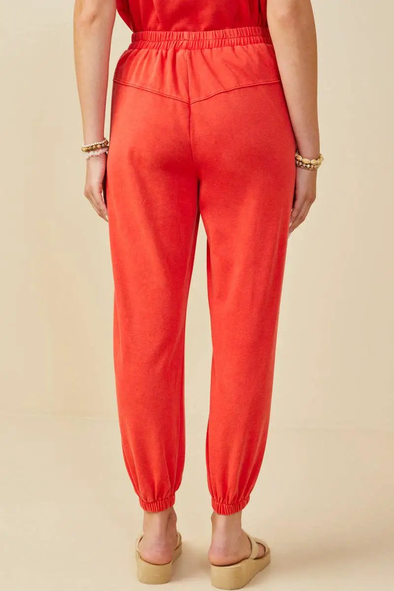 Hayden LA Hayden LA - Womens Washed Paneled Knit Joggers: Red - Joggers