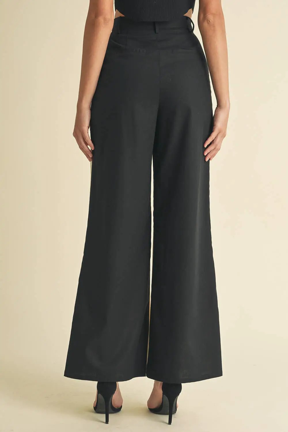 Endless Blu Endless Blu Black/Almond Color Block Linen Trouser Pants - Pants