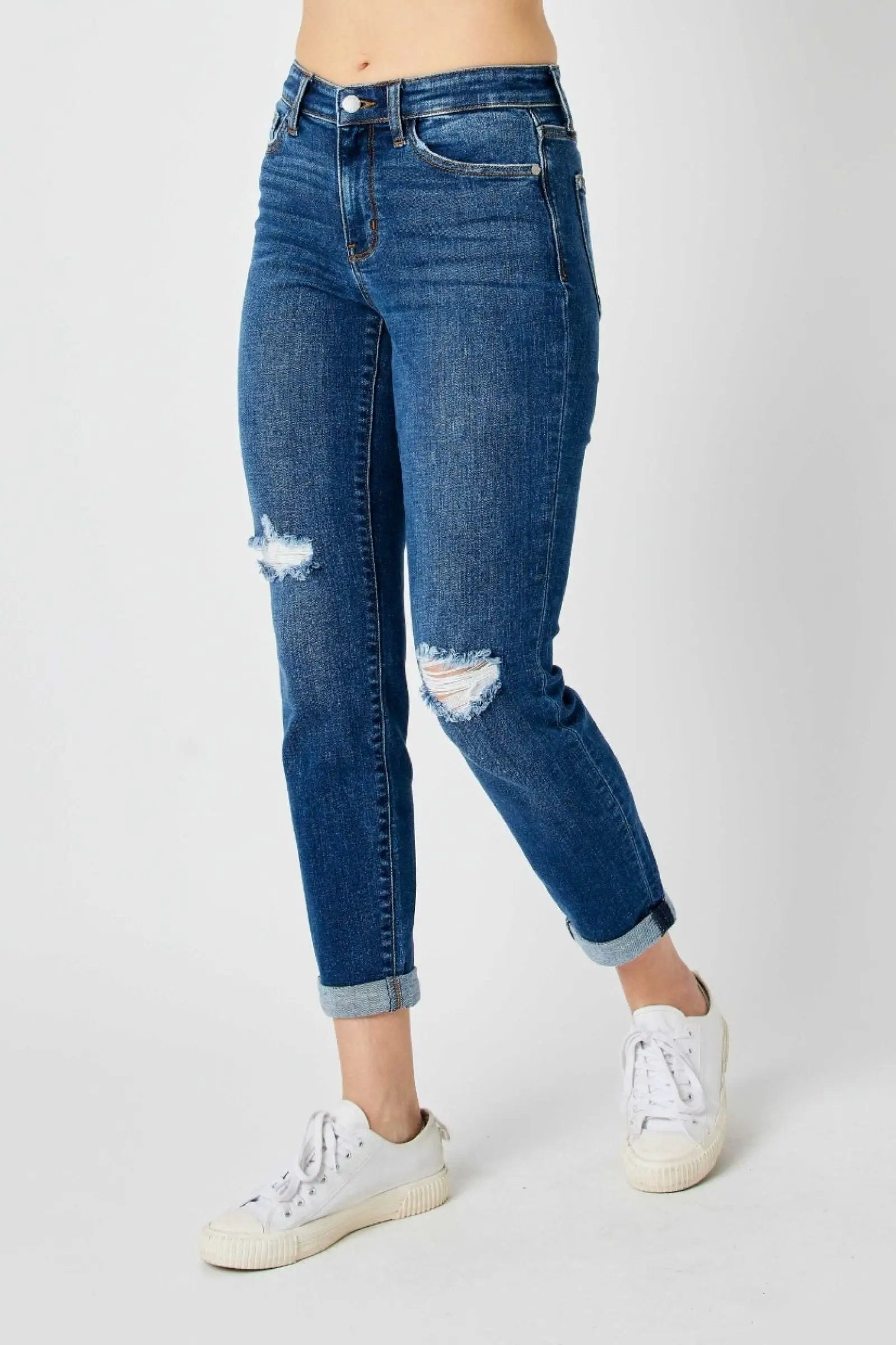 Judy Blue Judy Blue Mid Rise Destroyed Slim Fitting Denim Blue Jeans - Jeans Judy Blue Mid Rise Destroyed Slim Fitting Denim Blue Jeans