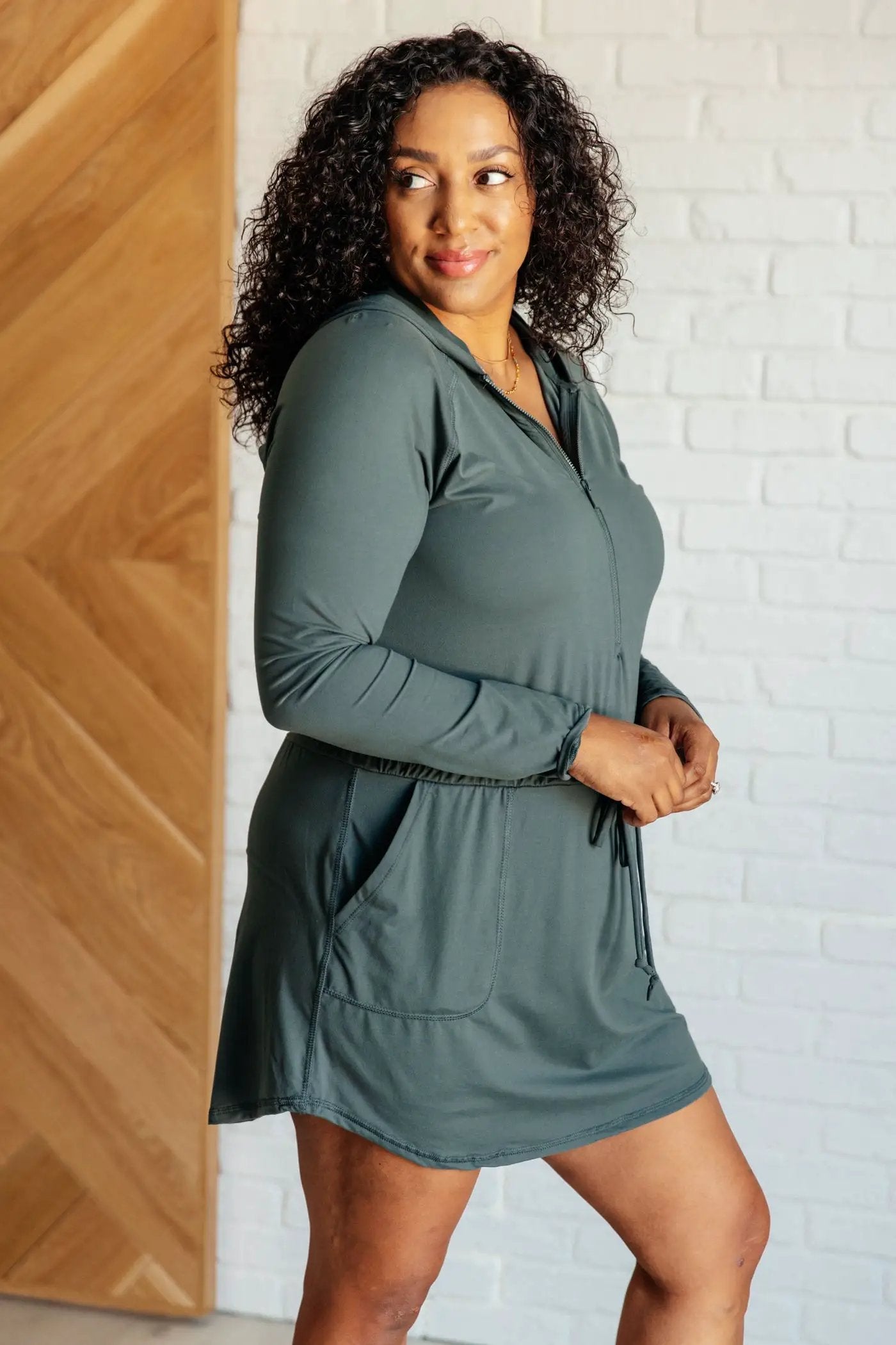 Rae Mode The Getting Out Hoodie Romper: Smoked Spruce - One-Pieces