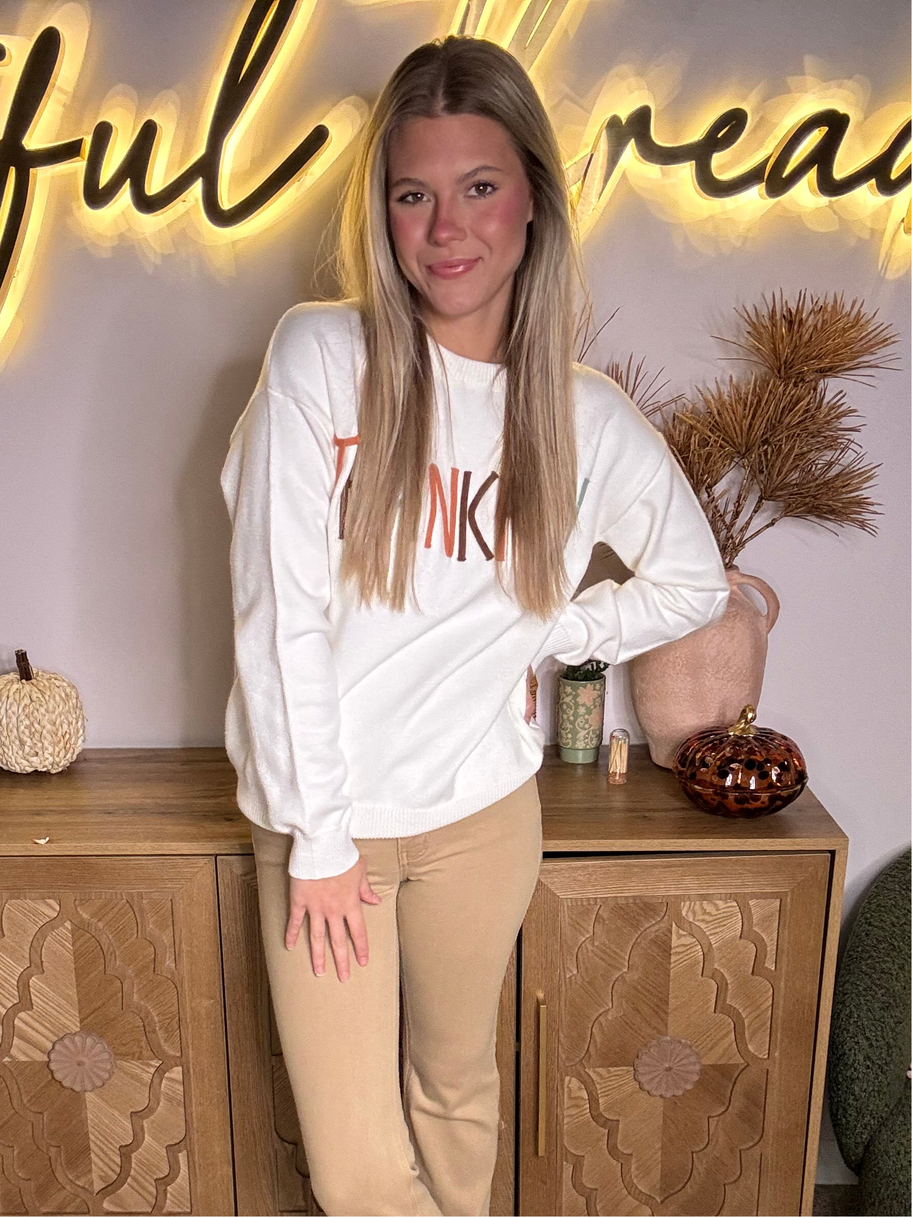Grateful Threads Boutique Thankful Stitch Embroidered Sweater - Sweaters