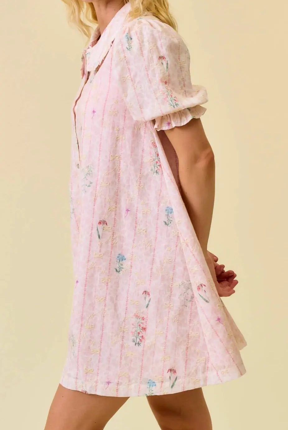 Doe and Rae The Sweet Meadow Embroidered Peter Pan Collar Swing Dress - Dresses