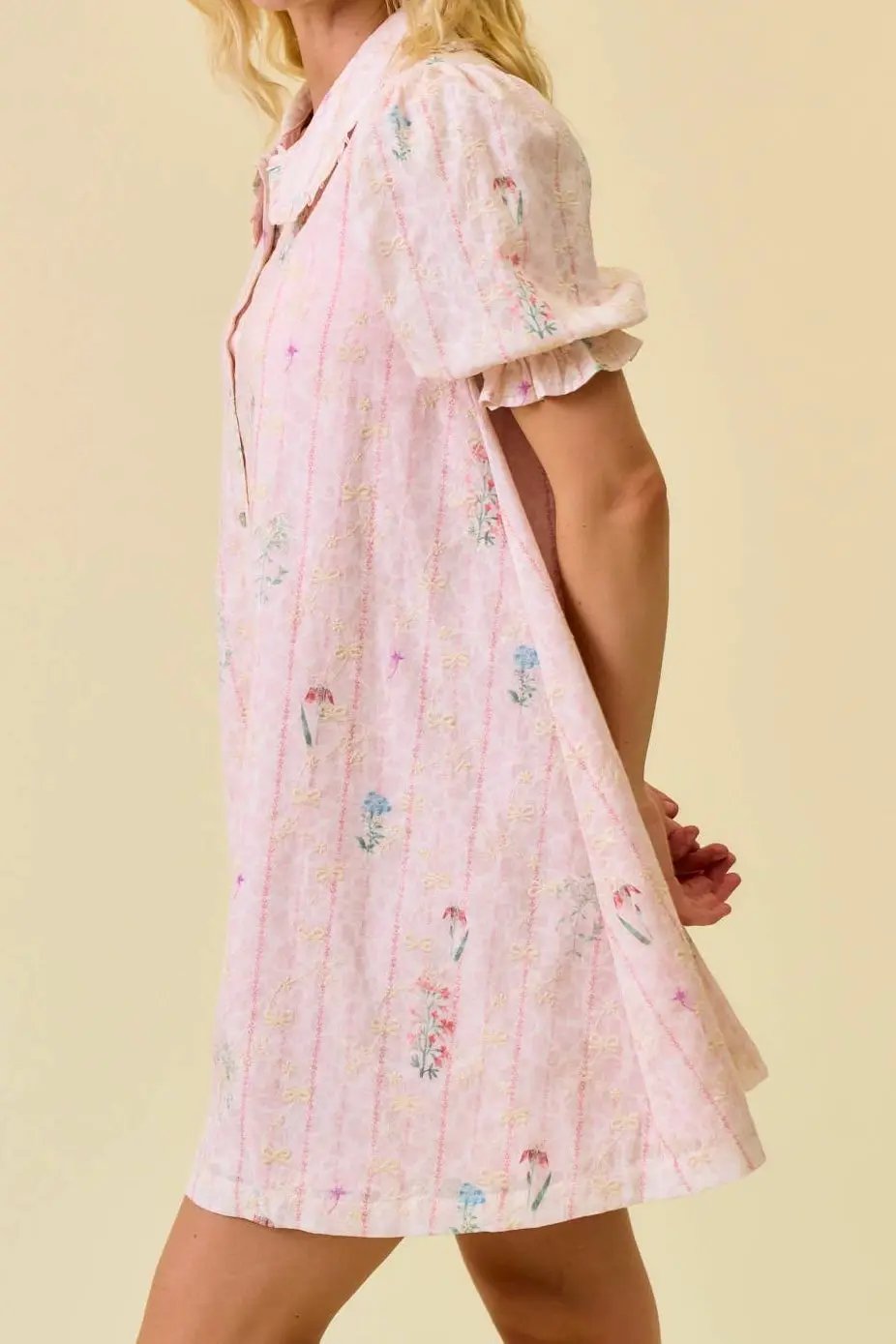 Doe and Rae The Sweet Meadow Embroidered Peter Pan Collar Swing Dress - Dresses