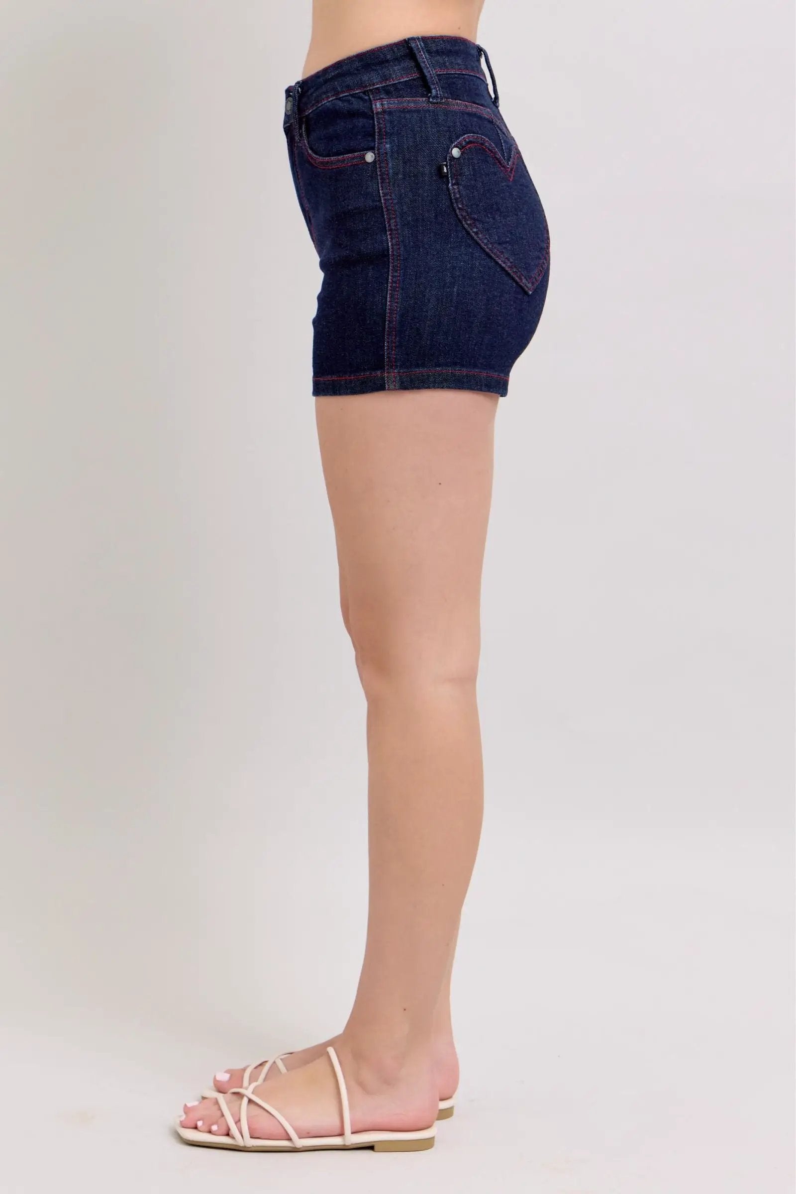 Judy Blue Judy Blue High Waisted Heart Shaped Pockets with Red Contrast Thread Shorts - Shorts Judy Blue High Waisted Heart Shaped Pockets with Red Contrast Thread Shorts