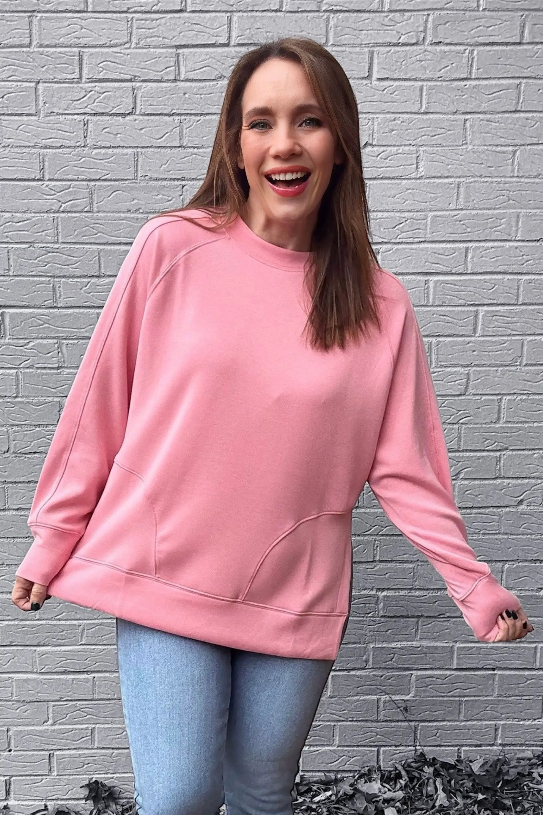 Zenana Zenana Scuba Round Neck Pullover with Side Slits - Sweatshirts Zenana Scuba Round Neck Pullover with Side Slits